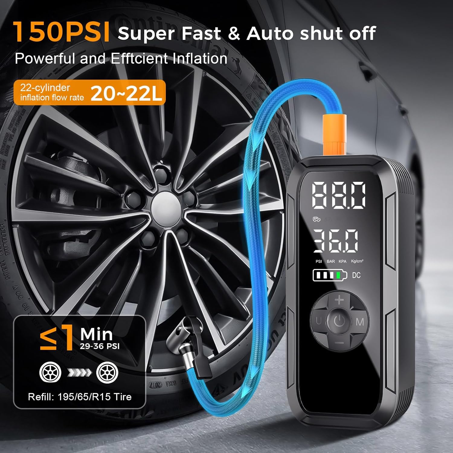 

Portable Tire Inflator 150PSI 12V DC Air Pump with Digital Gauge & LED Light for Car, Bike, Ball United States