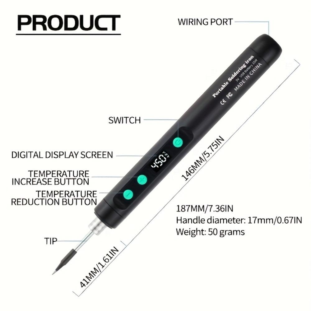 Digital Display USB Soldering Iron 5V/15W Adjustable Temperature Cordless Welding Tool for Electronics Repair & DIY Projects