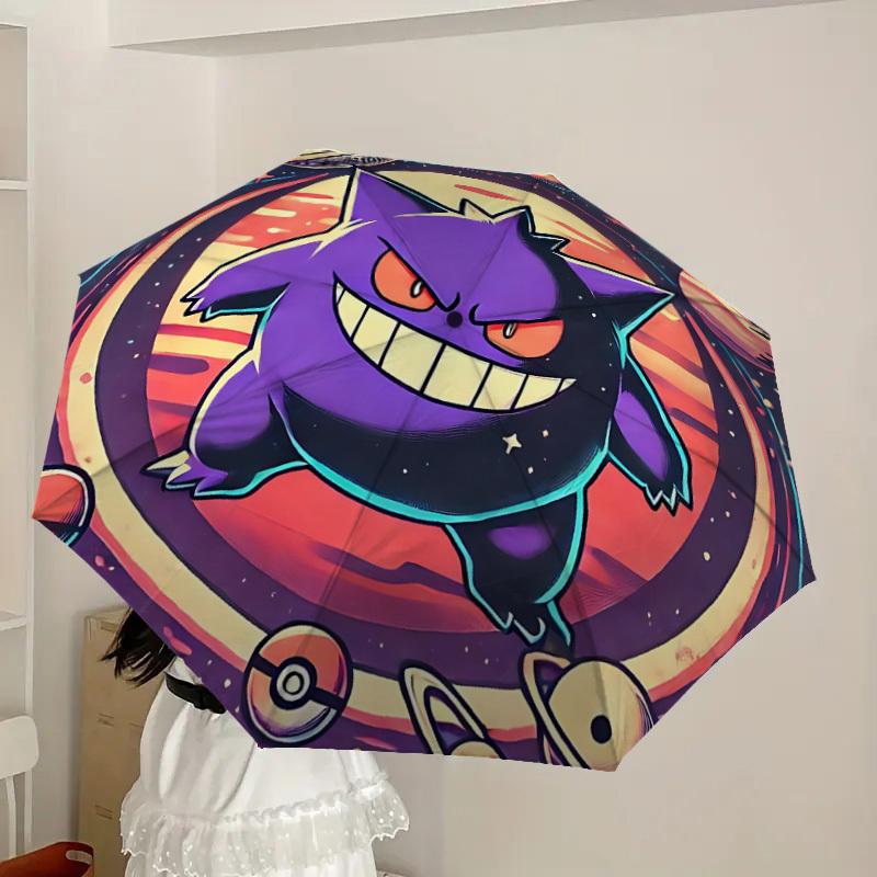 1 Stück Gengar Galaxy Automatischer Faltregenschirm - Kompaktes 8-Rippen-Design, Langlebiger Kunststoff & Eisen, Leicht für den Täglichen Gebrauch im Freien, a0929192