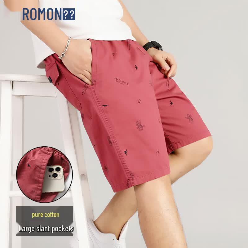 

ROMON Men s Printed Cotton Beach Shorts 4XL