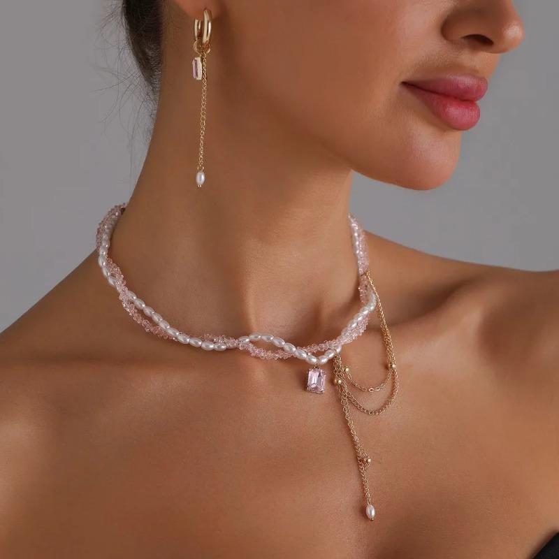 Elegant Multilayer Crystal Stone Choker Necklace for Women Vintage Creative Tassel Pendant Necklace Wedding Jewelry