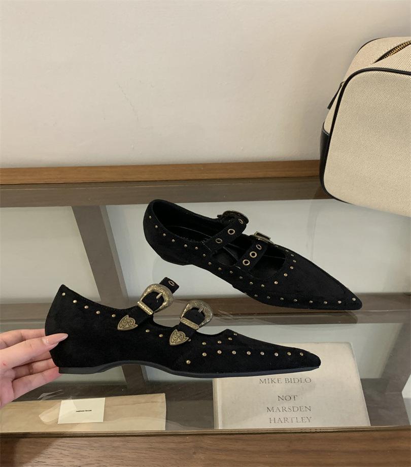 Innenmode Niet spitze Gürtelschnalle Mary Jane Schuhe Damen 2025 neu retro vielseitig einzelne Schuhe