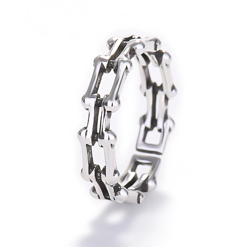 Men's Trendy Vintage Sterling Silver Bamboo Chain Adjustable Ring