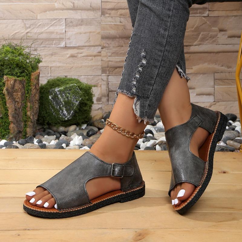 2025 New Summer Women Casual Beach Sandals Vintage Open Toe Gladiator Shoes Buckle Strap Sandals Fashionable and Versatile Shoes