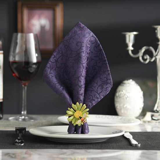 4Pcs Napkin Rings Adorable Anti-rust Alloy Spring Flower Bee Painted Napkin Buckle for Party