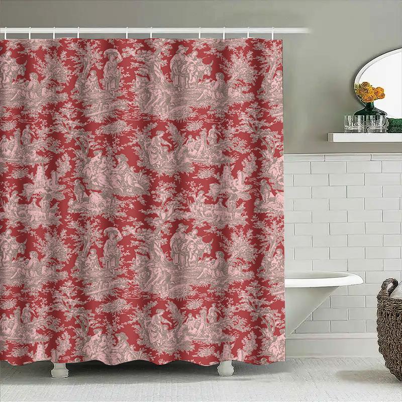 Vintage Pink White Print Shower Curtain Home Decor Bath Room Decoration Polyester Waterproof Washable Window Treatment