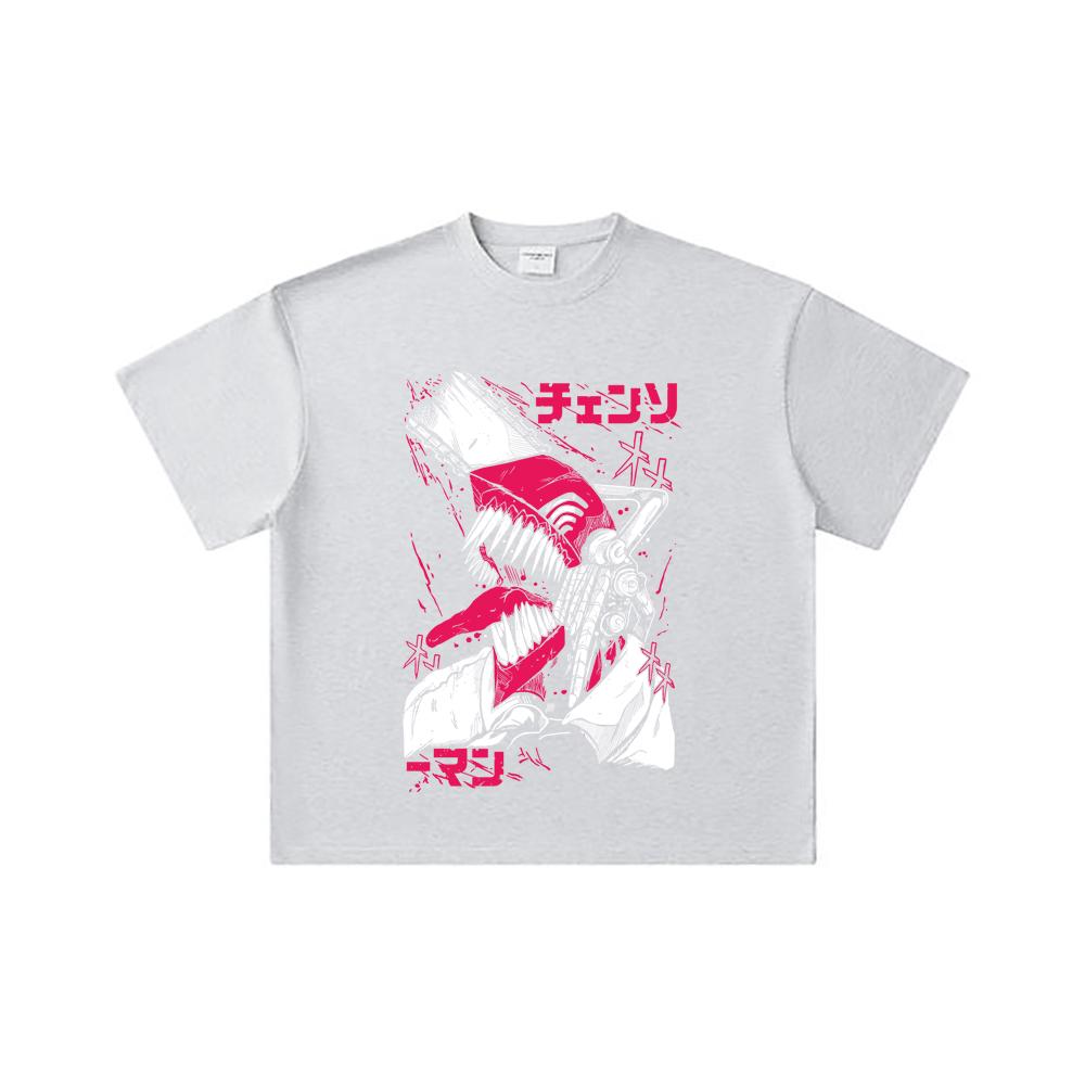 260 GSM Double Yarn 32 Count 100% Cotton Chainsaw Man V16 Denji Print Unisex Heavy Cotton T Shirt