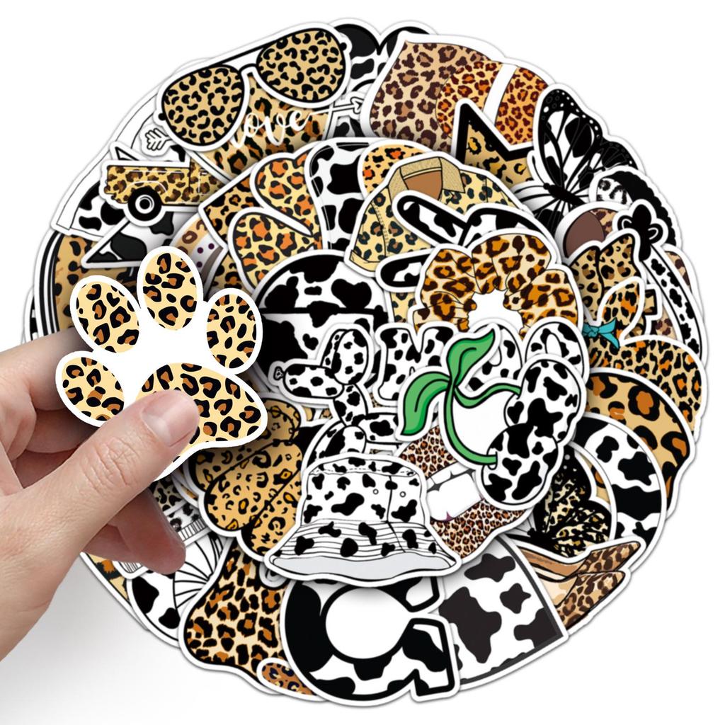50-Pack Waterproof Leopard & Cow Print Graffiti Stickers for Skateboards, Phone Cases, and Suitcases