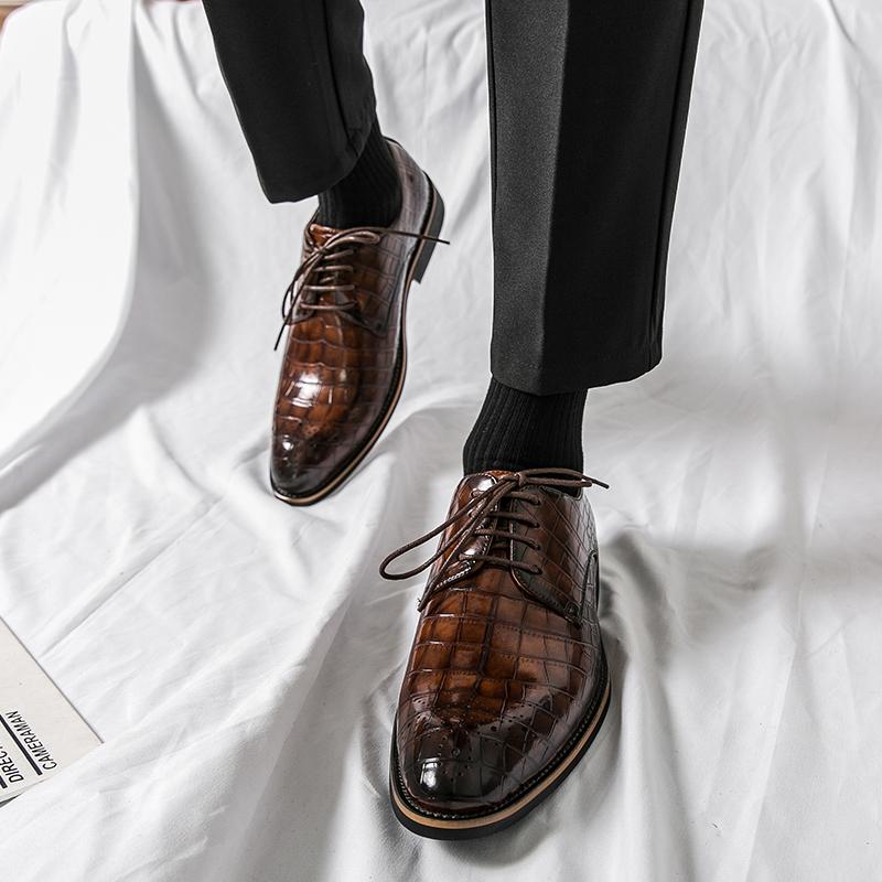 Italian Mens Black Dress Shoes Luxury Crocodile Wedding Patent Leather Lace-Up Mens Oxford Shoes Classic Business Formal Shoes