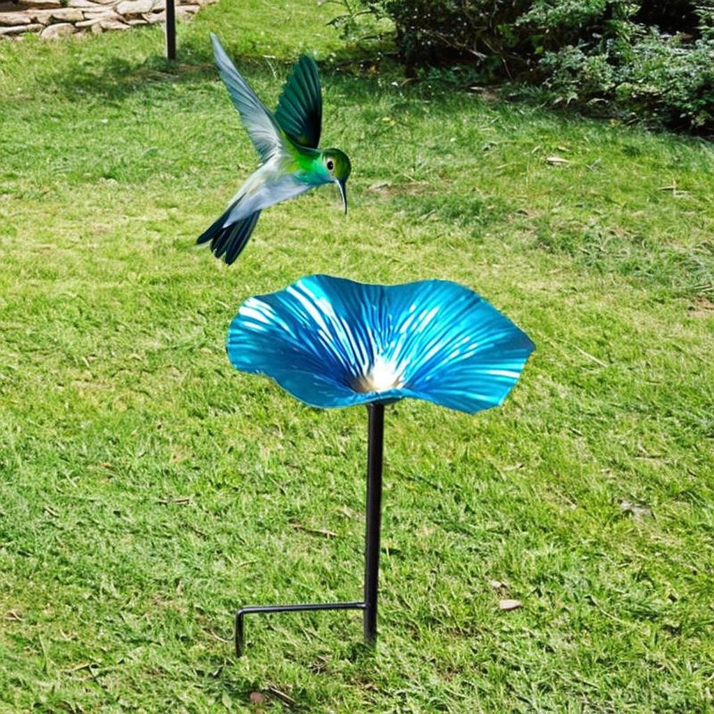 Vasca per Uccelli Mangiatoia Doccia Supporto Rimovibile Ferro 25cmx14 Cm Guscio di Mangime con Paletto Paesaggio