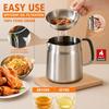 68oz 3-in-1 304 Stainless Steel Oil Filter Pot with Fine Mesh Strainer Heat-Resistant Handle 2L Bacon Grease Container for Kitchen Camping Frying