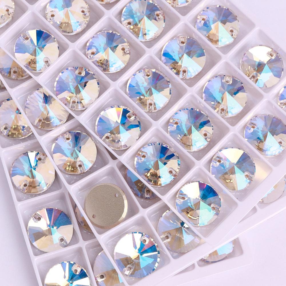 High Quality Rivoli 80+ Colors Rhinestones Crystal AB Sew-on Glass Gems Clothing Flatback Sewing Stones Women Bling Bling Shine