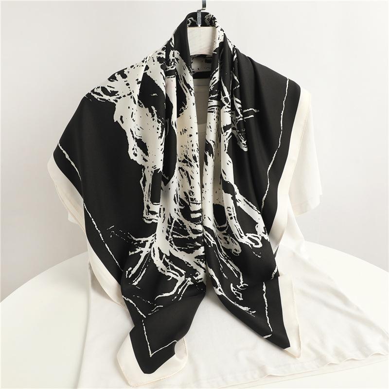 European and American style silk scarf scarf women's new shawl thin autumn and winter square scarf fashion animal horse simple scarf twill