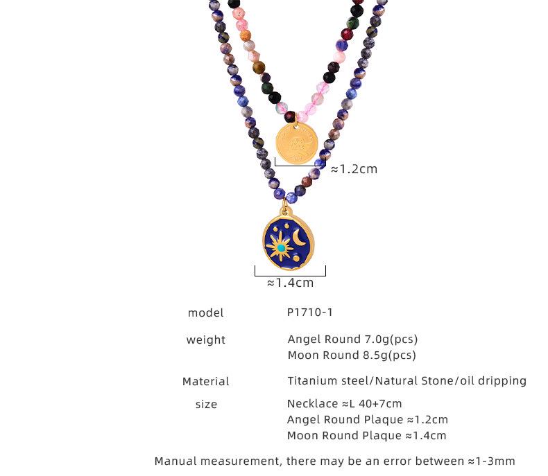 European-American Niche: Blue Spirit Grey Natural Stone Handmade Necklace with Starry Sky Glaze Angel Pendant in Gold-Plated Titanium Steel.