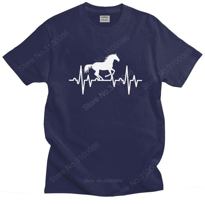 Mens Horse Heartbeat T Shirts Short Sleeve Cotton Tshirts Handsome Tshirt Leisure Riding Tee Slim Fit Apparel