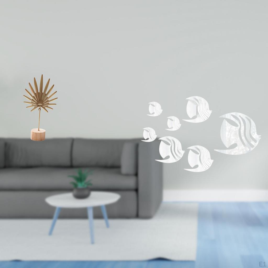 Nordic Abstract Metal Sculpture Figurine Ornament with Acrylic Mirror Fish Wall Decals Removable for