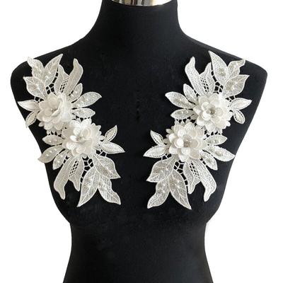 New 1pair Flower Floral Embroidery 3d Lace Applique Trim for Diy Handmade Craft Material Sewing Application Accessories
