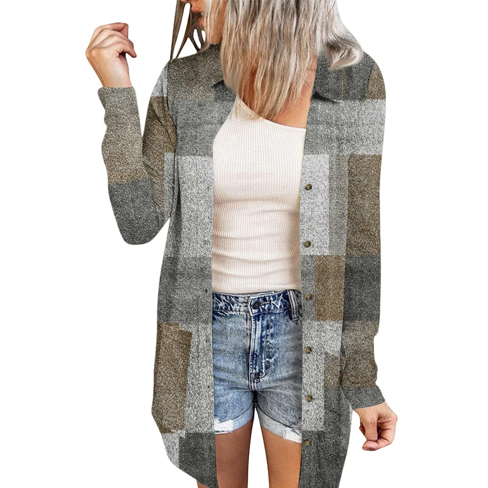 

Женский повседневный модный кардиган-жакет средней длины с длинными рукавами и цветочным принтом M коричневый