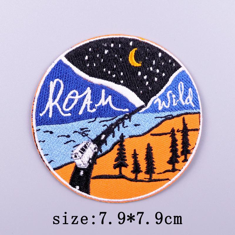 Wilderness Patch Iron On Patches For Clothing Outdoor Embroidered Patches On Clothes Sun And Moon Patch For Clothes Stripe Badge