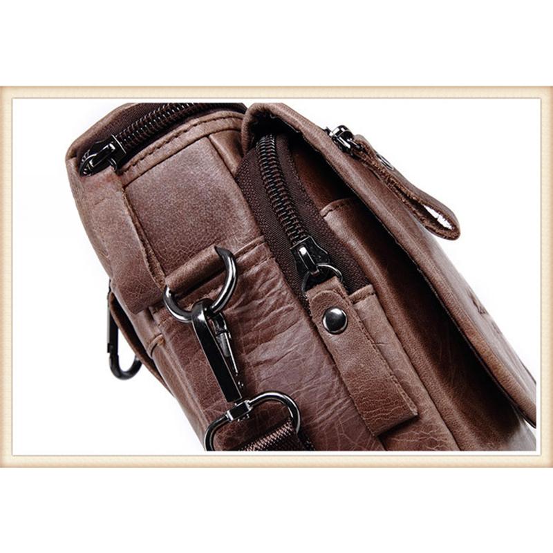 Men's Mobile Phone Bag Small Bag Mini Crossbody Bag Leather Mobile Phone Waist Bag with Belt Retro Cowhide 7-inch Bag