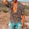 Men's Baggy Beach Leopard Print Short Sleeve Button Retro T Shirts Tops Blouse