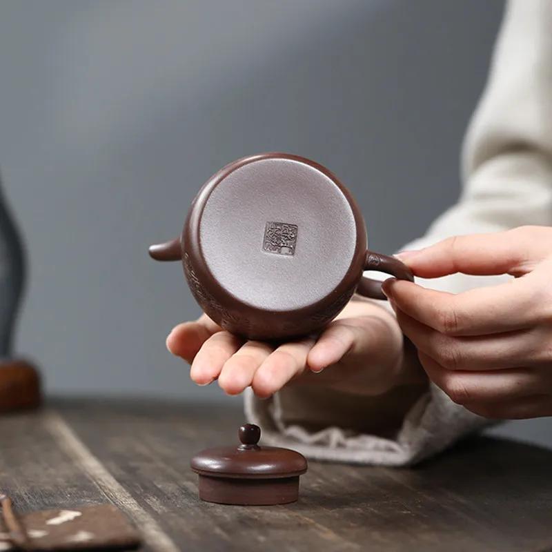 150ml Chinese Yixing Handmade Purple Clay Teapots Hand-carved Tea Pot Beauty Tea Infuser Kettle High-end Raw Ore Zisha Teaware