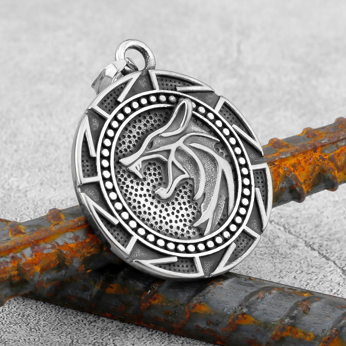 

Mens Viking Wolf Pendant Necklace Stainless Steel Odin Runes Punk Rock Nordic Fashion Jewelry