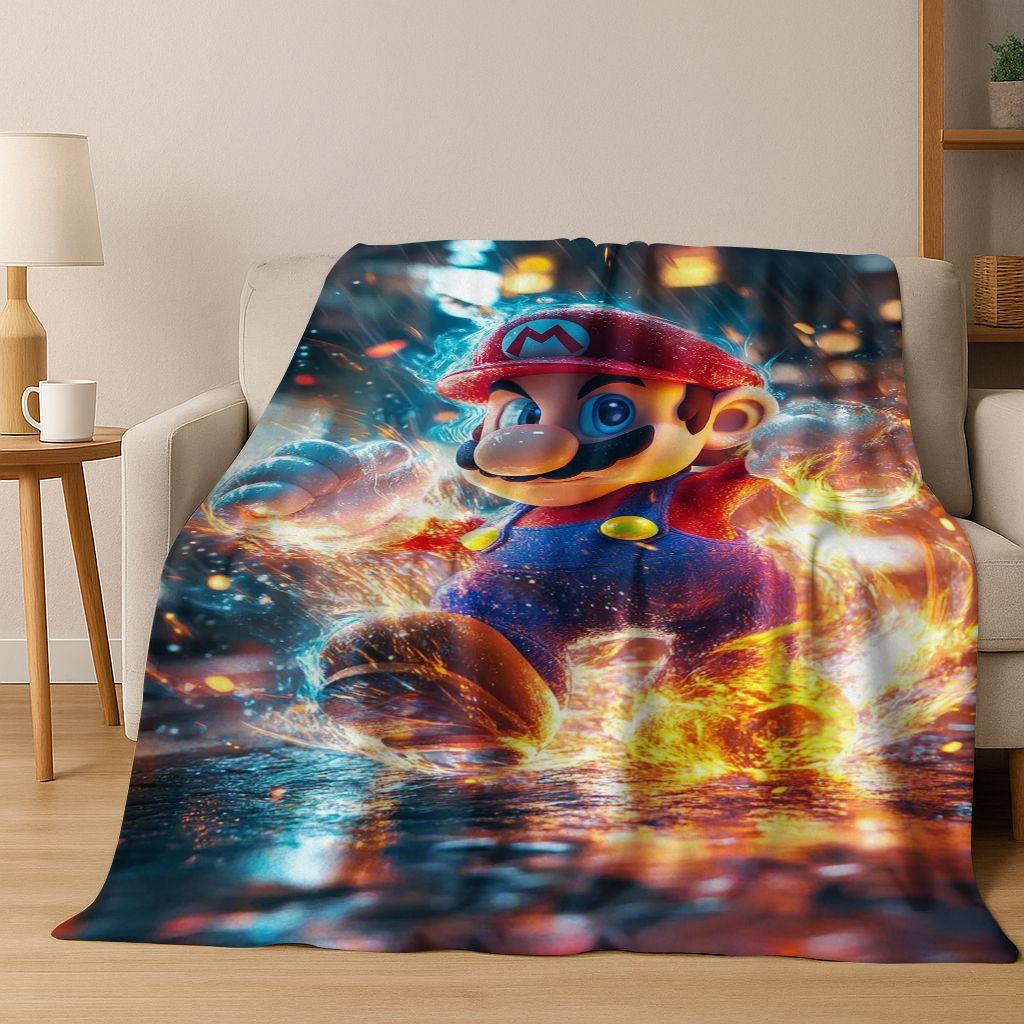 26 Style Mario Cartoon Gift Flannel Blanket,Warm and Cozy Soft Throw Blanket for Home Bedroom Bed Sofa Travel Picnic Cover Kids