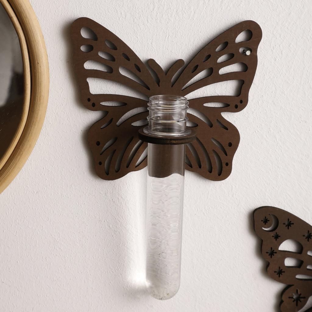 2pcs Wood Plant Terrarium for Hydroponics Plant Propagation Station Butterfly Wall Hanging Home Office Decor Test Tube Propagate Plant Cutting Holder