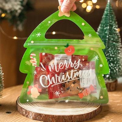 10pcs Plastic Xmas Ziplock Packaging Bag DIY Childen Christmas Gift Toys Jewelry Sugar Snack Candy Bag Portable Storage Pouches