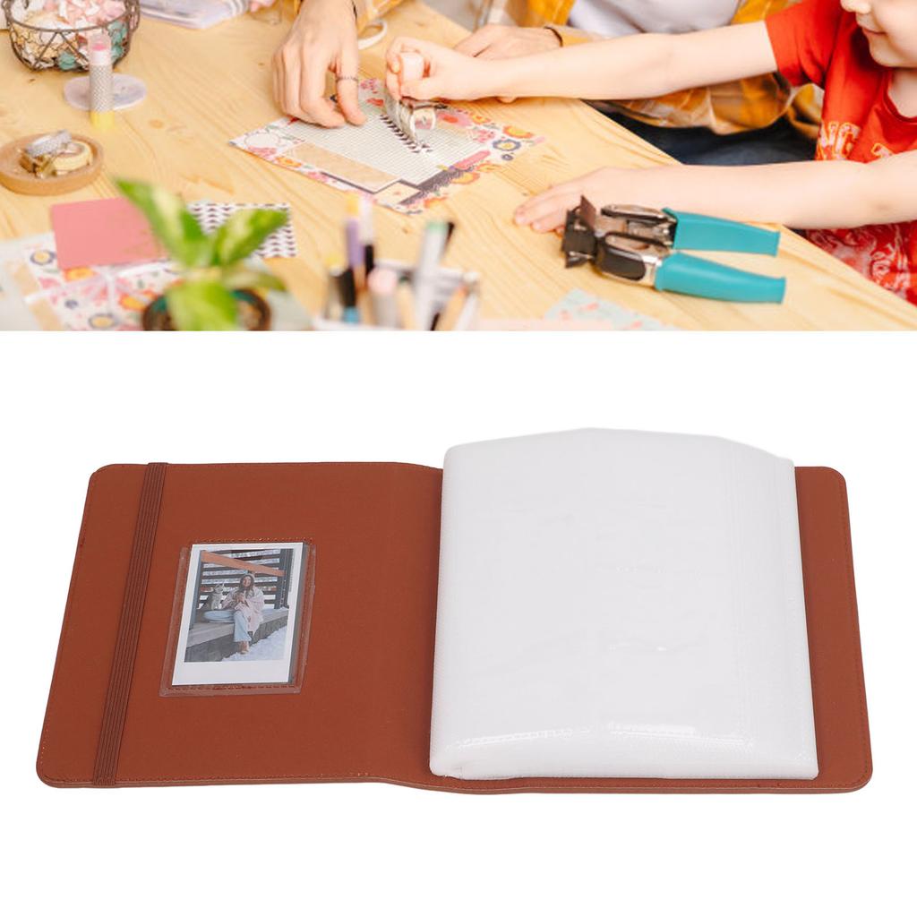 Lther Cover Photo Album Vintage 288 Photos Large Capacity Small for 3in   Camera Photos Business Cards
