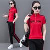 Plus Size Suit Women's Summer Fashion Stand-up Collar Sweatshirt Running Short-sleeved Sportswear Casual Two-piece Set