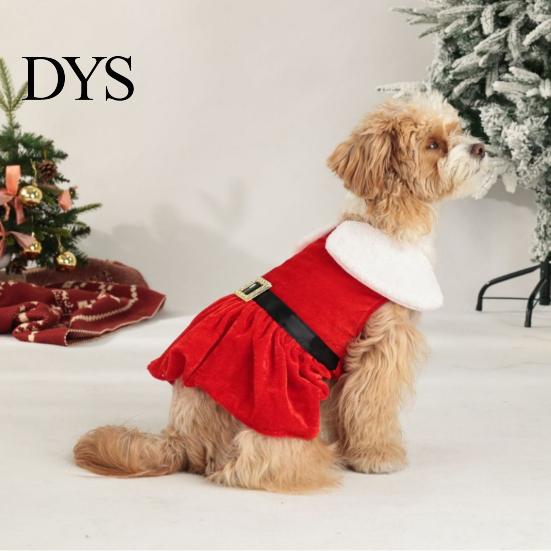 Washable Puppy Outfit for Maltese Christmas Velvet Dog Dress, Red Festive Dress with Fleece Collar, Cute Sleeveless Clothing Small Pets Cozy