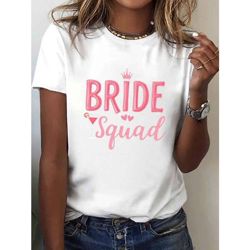 Women's BRIDE Squad T-Shirt Casual Crew Neck Short Sleeve Spring Summer Top