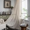 Imanqi Transparante Beige Haakwerk Gordijnen voor Woonkamer, Balkon & Slaapkamer - Amerikaanse Landelijke Stijl