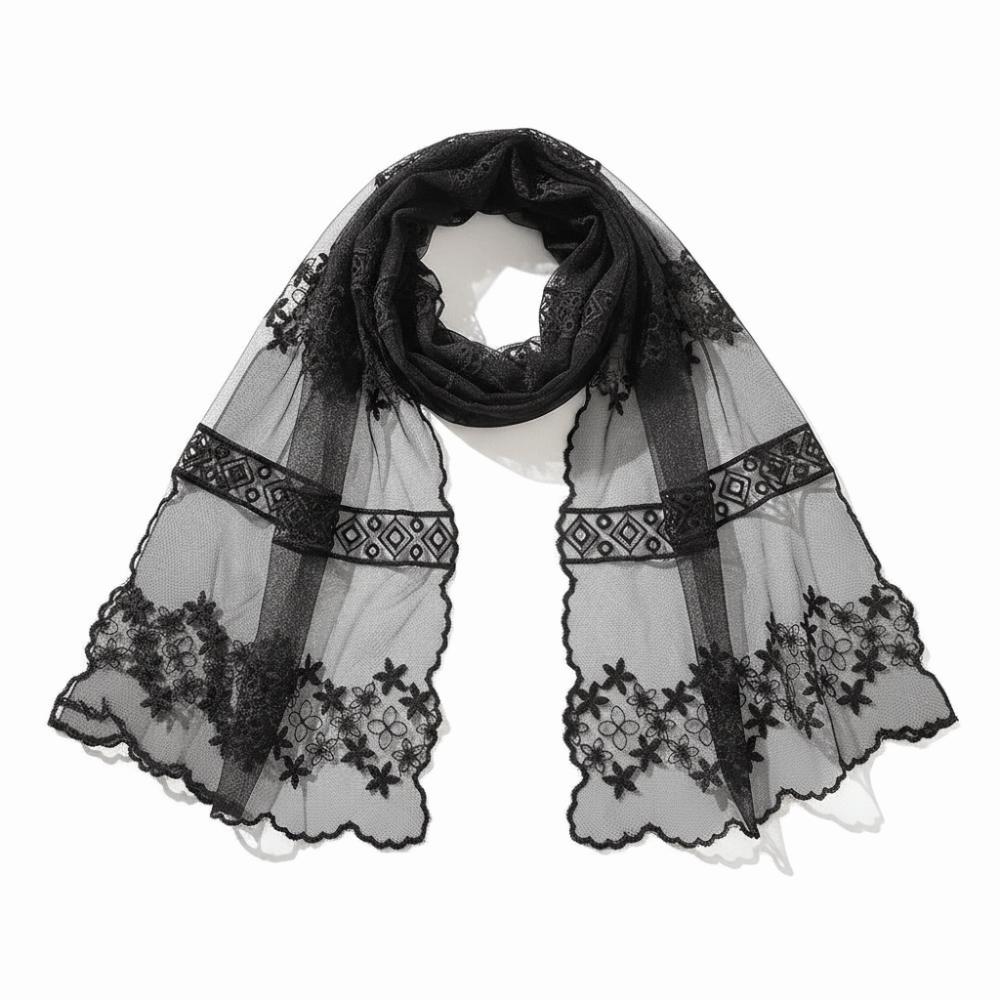 Embroidered Flower Sunscreen Shawl Breathable Mesh Female Headscarf Retro Lace Scarf  Women