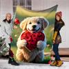 1pc Golden Retriever Roses Heart Outdoor Flannel Blanket, Cozy & Warm Soft Te Playful Design, Napping Camping,