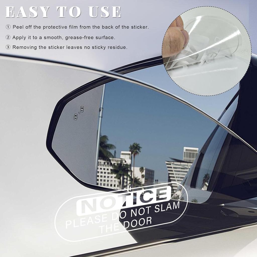 4 PCS Do Not Slam The Door Sticker, 5.9x2 Inch Close Door Gently Sign Waterproof Vinyl Warning Decal, UV Resistant Window Notice Sticker for Taxi