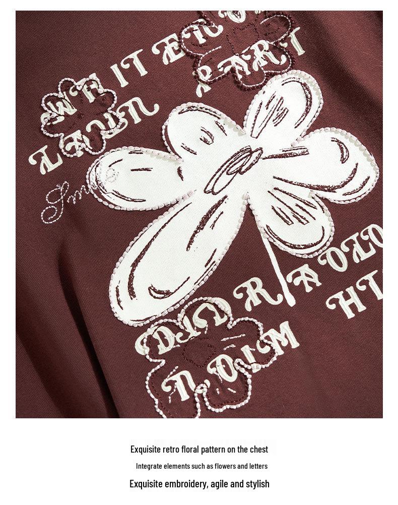 Rongtai Women's 2025 Autumn Retro Casual Printed Cotton Long Sleeve T-shirt