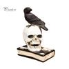 Gothic Skull Figurine Mystical Raven on Statue, Crow Perching Decor with Book, Spooky Halloween Resin Sculpture for Desk Shelf Retro Desktop
