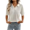 Women's Collared Color Knit Pullover Loose Short,sleeved T,shirt