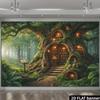 2D Fairy Tale Tree Library Tapestry Magical Forest Book Home with Rabbit Wall Art