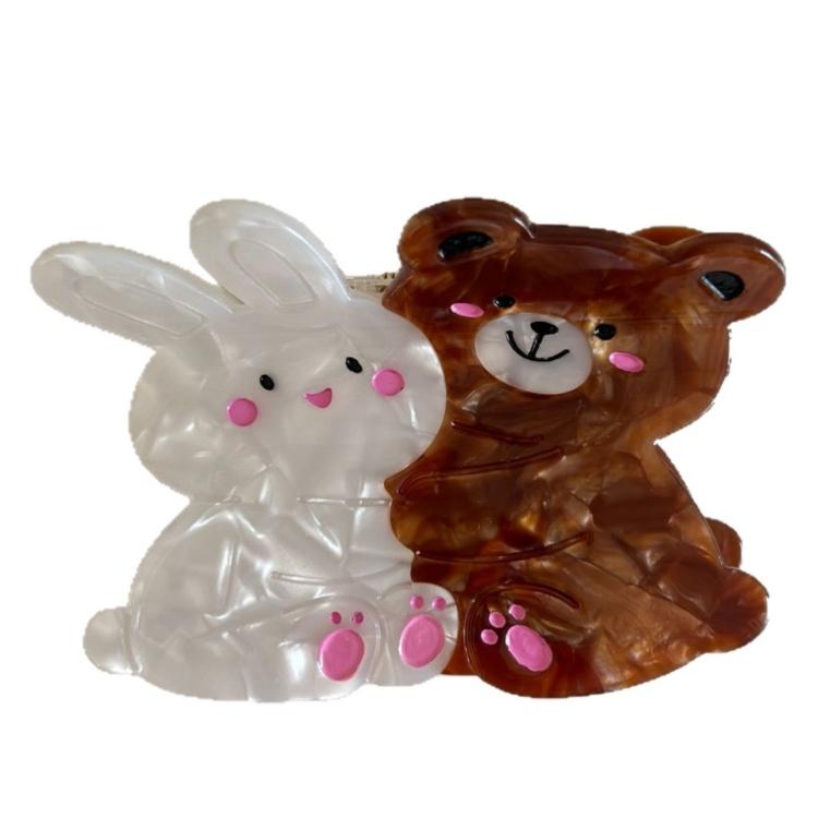 WoW Sheila Acetate European-American Style Cute Bear Rabbit Animal Bow Knot Dog Clip Thick Hair Valentine's Day Women