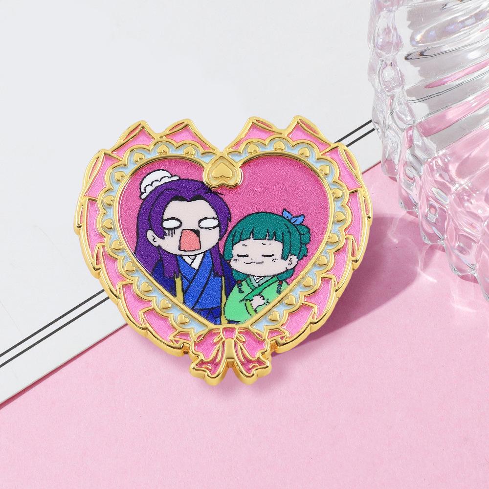 Emaille-Brosche: Kat & Jinshi Anime Charakter Anstecknadel - Herz Schleife Abzeichen für Fans