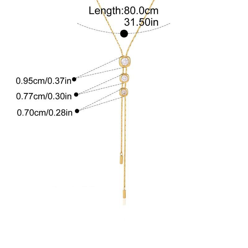 Geometric Zircon Adjustable Long Chain Necklace For Women Gold Pvd Plated Stainless Steel Necklace Fashion Jewelry