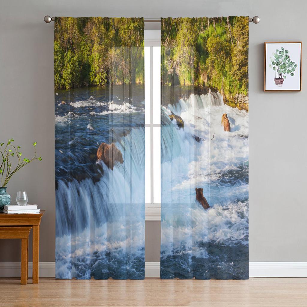 Lake Winter Forest Quiet Shadow Chiffon Sheer Curtains for Living Room Bedroom Home Decoration Window Voile Tulle Curtain Drapes
