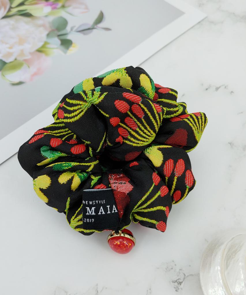 Maia Rose Jacquard Scrunchie - Black