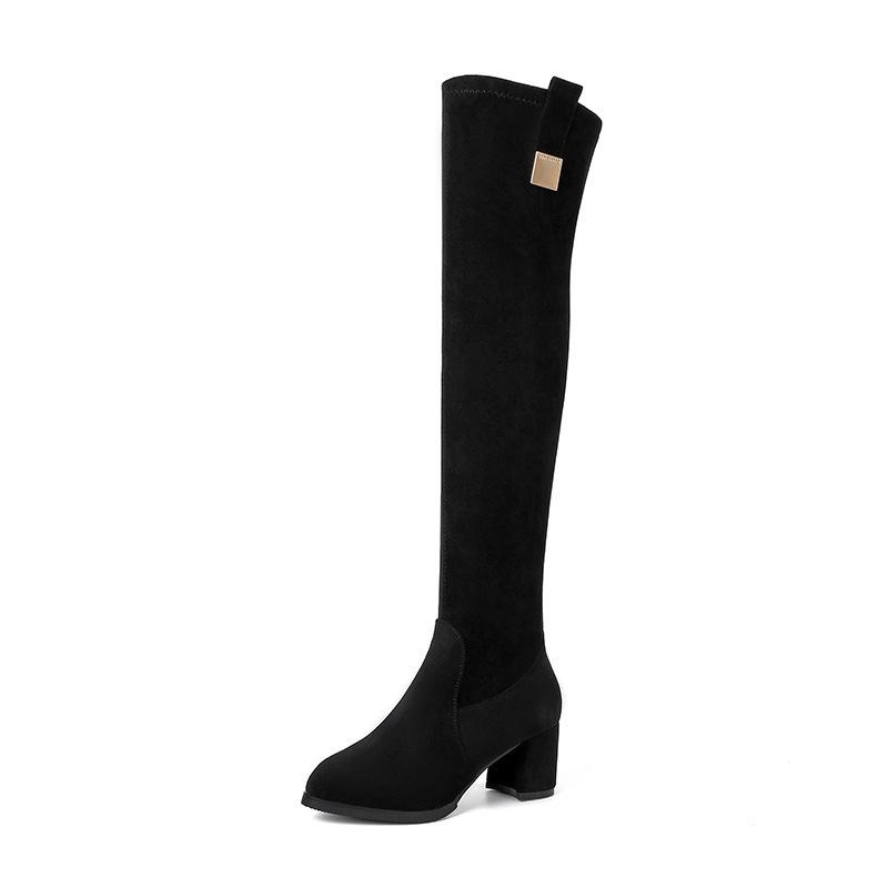 Autumn and Winter Knee Boots Pointed Thick Heel High Heel Boots Women's Thin Elastic Boots Thin Boots