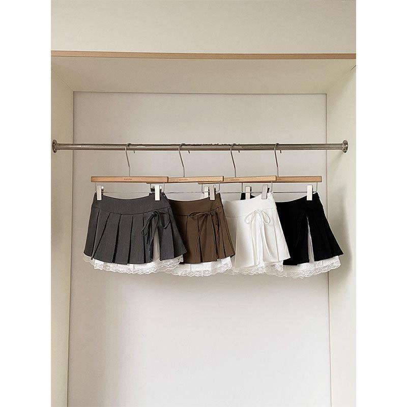 Pure Desire Women's Lace Patchwork A-line Pleated Skirt with Bow - New Autumn Collection, Hot Girl Style Short Skirt Pants