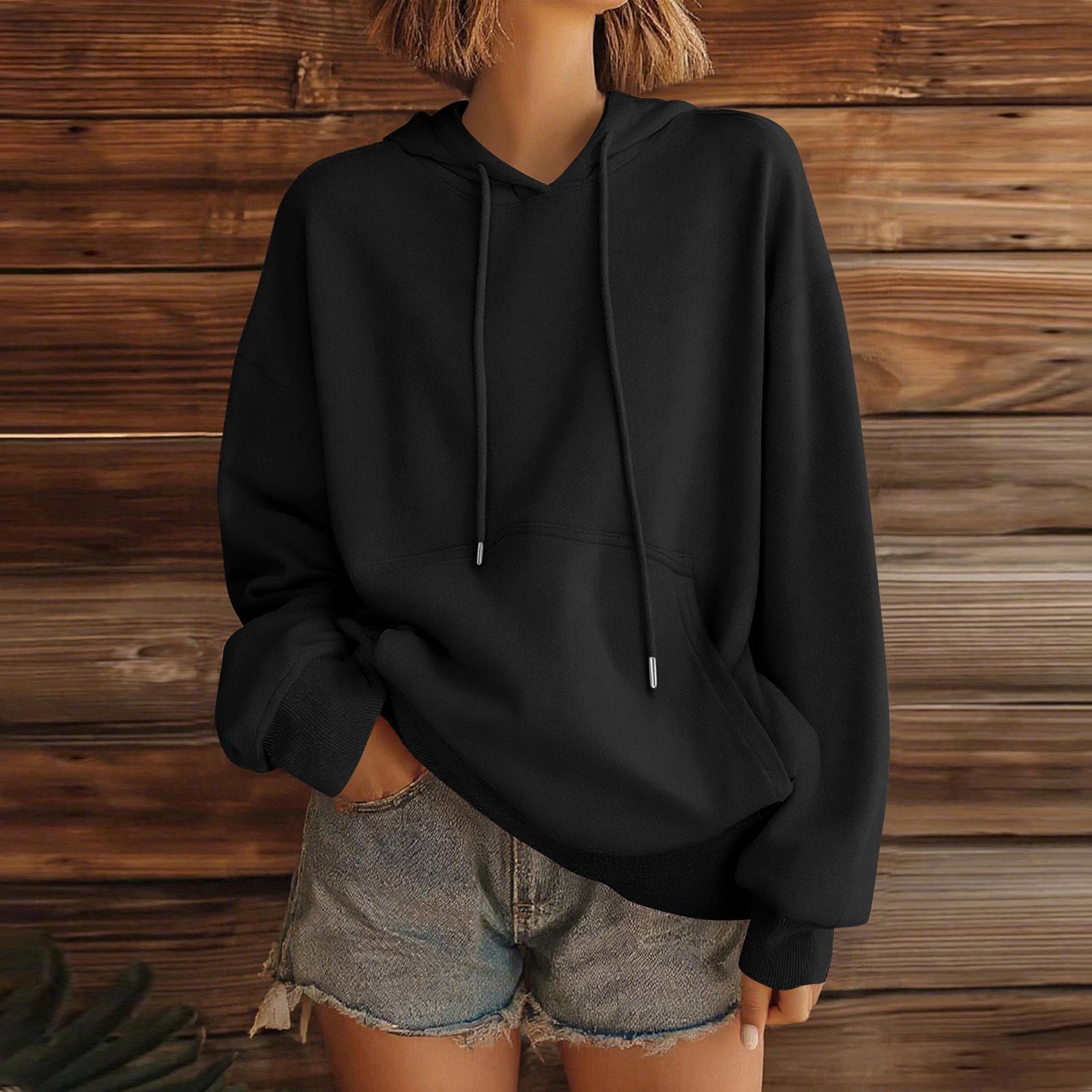 

Women s Fashion Women s Lightweight Long Sleeve Pullover With Pockets Preppy Graphic Hoodie XL чорний